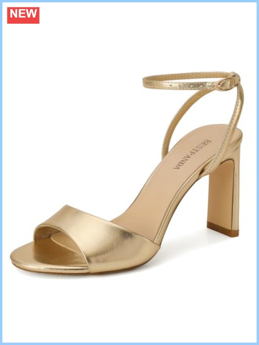 Women's Open Toe Ankle Strap Heeled Sandals Faux Leather Block Heel